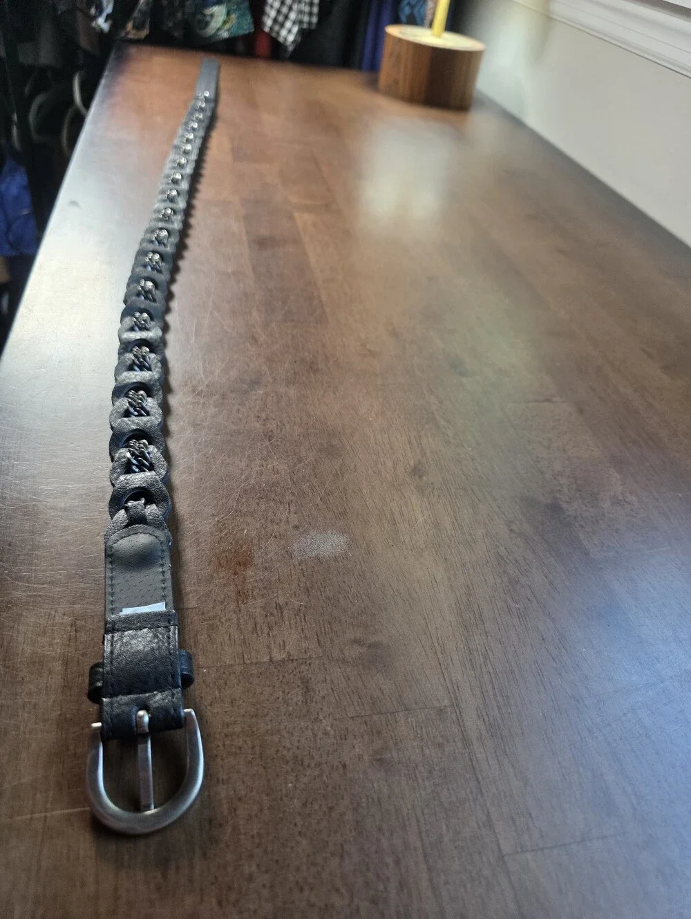 Black Braided Leather & Silver Chain Hybrid Statement Waist Belt
